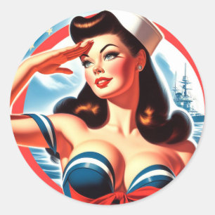 Vintage Sailor Pin-up Runt Klistermärke