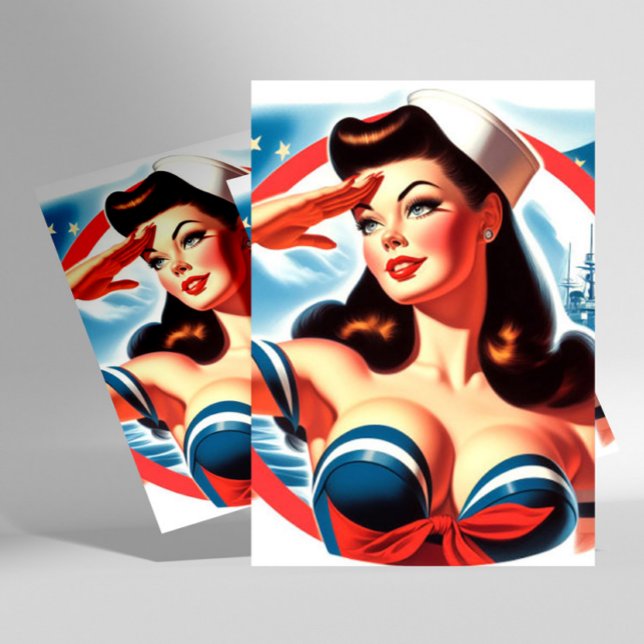 Vintage Sailor Pin-up Vykort (Skapare uppladdad)