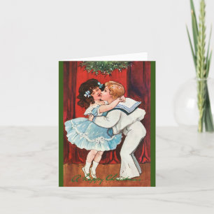 Vintage Sailor's Mistletoe Kiss-julkort Helgkort