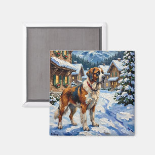 Vintage Saint Bernard alpin julmålning Magnet