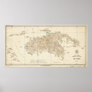 Vintage Saint John Virgin Islands Karta (1922) Poster