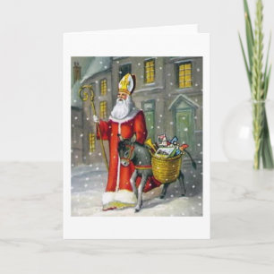 Vintage Saint Nicholas och Donkey Greeting Card Helgkort