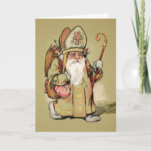 Vintage Saint Nick-julkort Helgkort (Framsida)