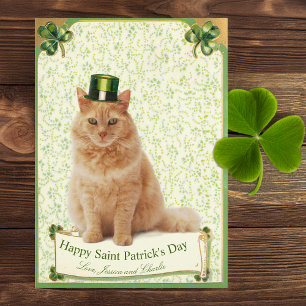 Vintage Saint Patrick's Day Lucky Cat Shamrock Julkort