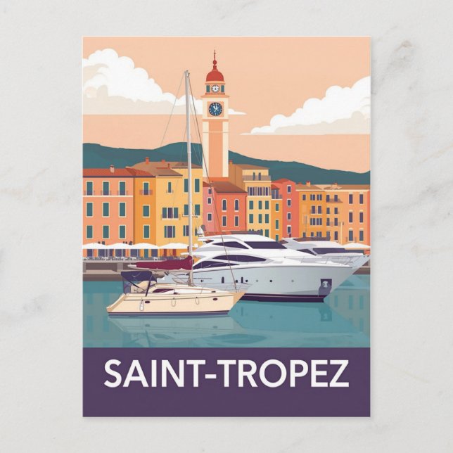 Vintage Saint-Tropez Travel - Fransk Rivier Vykort (Framsida)