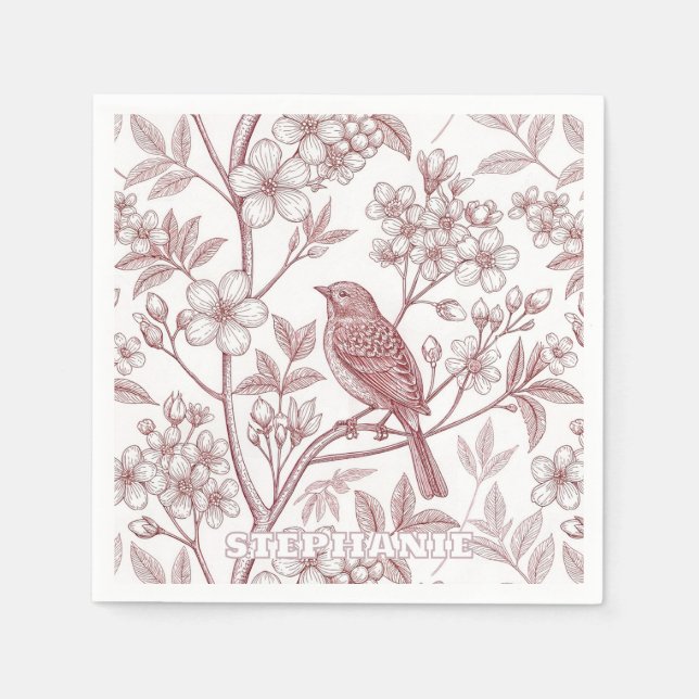 Vintage Sakura Cherry Blommar & Bird Aesthetic 1 Pappersservett (Framsidan)