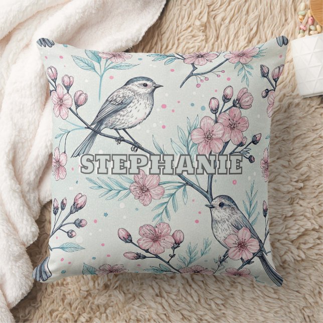 Vintage Sakura Cherry Blommar & Bird Aesthetic 4 Kudde (Filt)