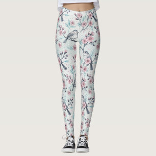 Vintage Sakura Cherry Blommar & Bird Aesthetic 4 Leggings