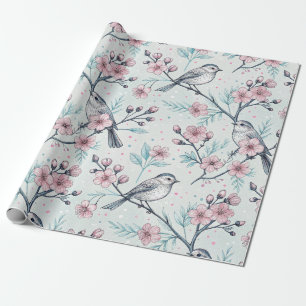 Vintage Sakura Cherry Blommar & Bird Aesthetic 4 Presentpapper