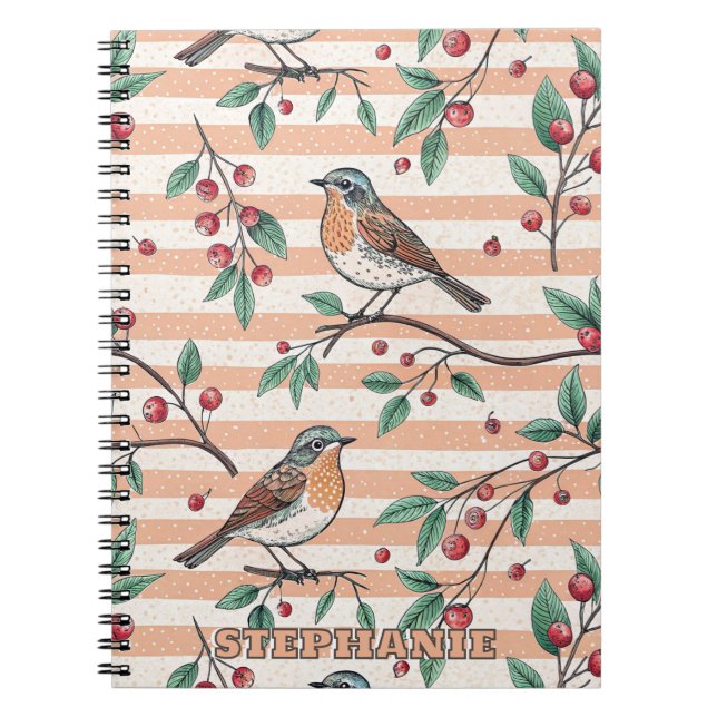 Vintage Sakura Cherry Blommar & Bird Aesthetic 7 Anteckningsbok (Framsidan)