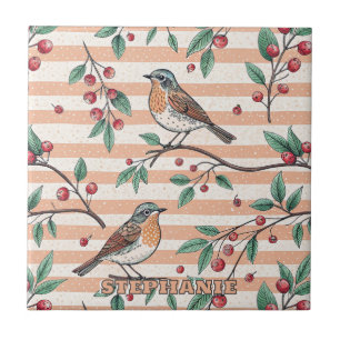 Vintage Sakura Cherry Blommar & Bird Aesthetic 7 Kakelplatta