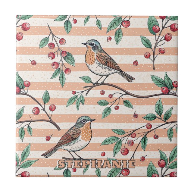 Vintage Sakura Cherry Blommar & Bird Aesthetic 7 Kakelplatta (Framsidan)