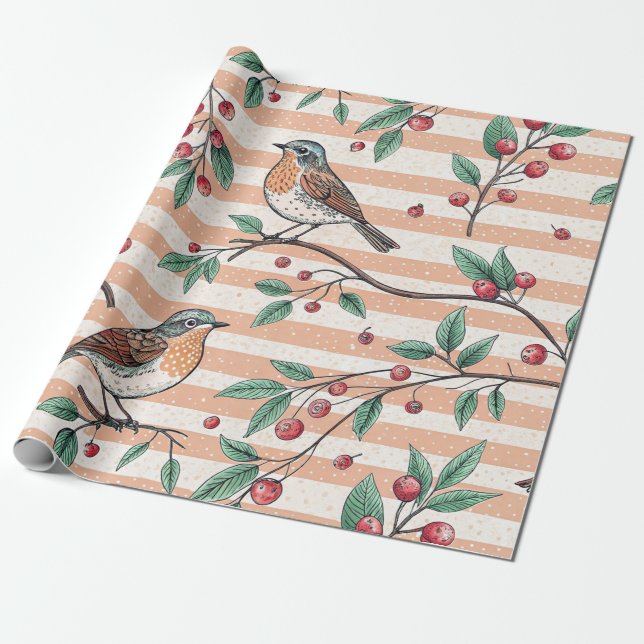 Vintage Sakura Cherry Blommar & Bird Aesthetic 7 Presentpapper (Utrullad)