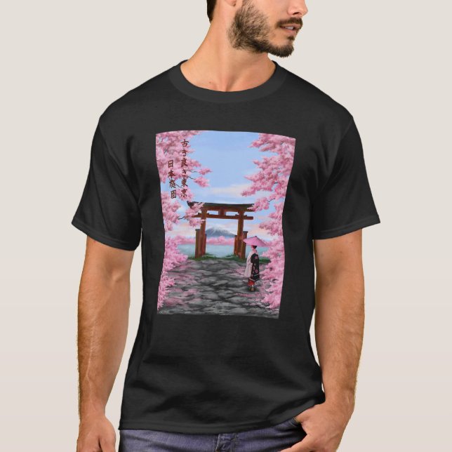 Vintage Sakura Cherry Blommar T Shirt (Framsida)