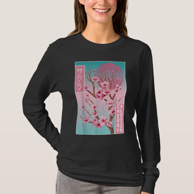 Vintage Sakura Japanskt Körsbärsblom T Shirt (Framsida)
