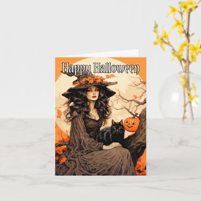 Vintage Salem Witch | HAPPY HALLOWEEN Kort (Gul blomma)