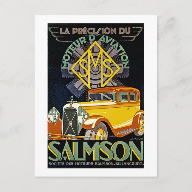 Vintage Salmson Automobile Ad Vykort (Framsida)