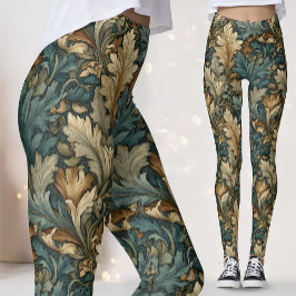 Vintage Salvia Grön Art Nouveau Löv Botanisk Leggings