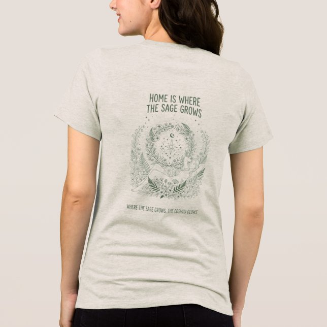 Vintage Salvia Grön Skog & Celestial Kompass T Shirt (Baksida)