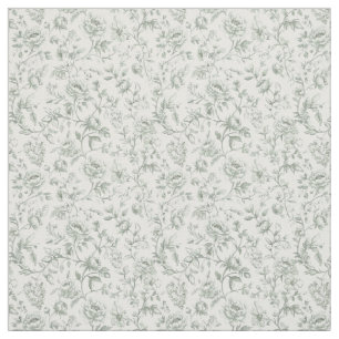 Vintage Salvia Grön Toile-De-Jouy Akvarell Blommig Tyg