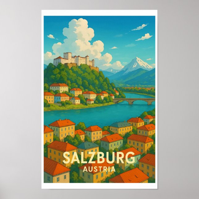 Vintage Salzburg Österrike Reseskylt Poster (Framsidan)