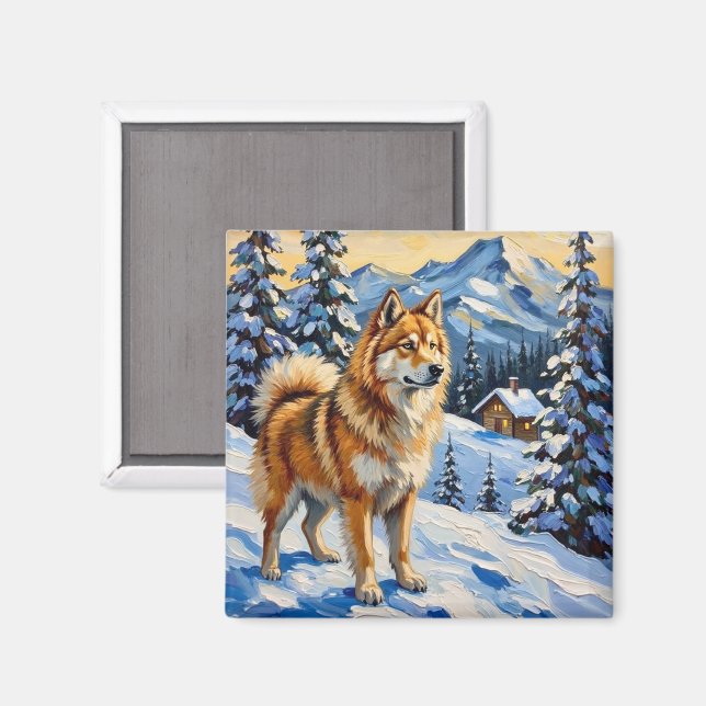 Vintage Samoyed i alpint julandskap Magnet (Front/Back)