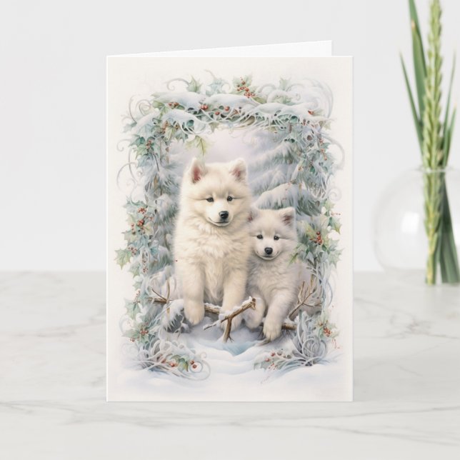 Vintage Samoyed jul Helgkort (Framsida)