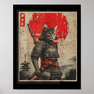 Vintage Samurai Cat Japansk Graphic Tees Manar Uki Poster