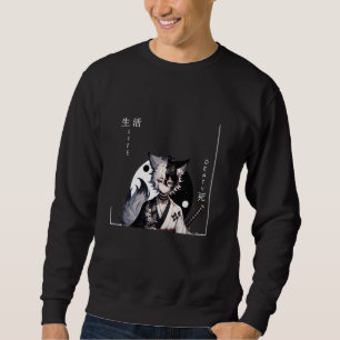 Vintage Samurai Cat Warrior Japansk Ninja Cat 2 Lång Ärmad Tröja