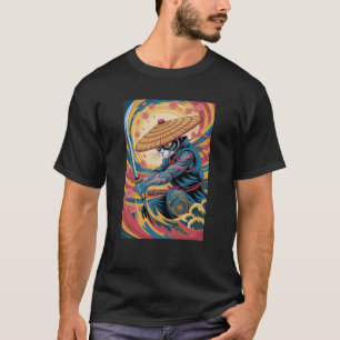 Vintage Samurai Katt Krigare Japansk Konst T Shirt
