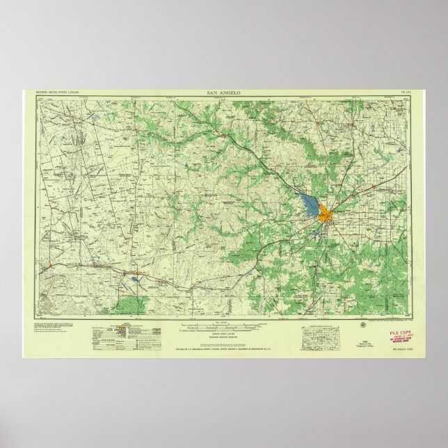 Vintage San Angelo TX Topo Poster (Framsidan)