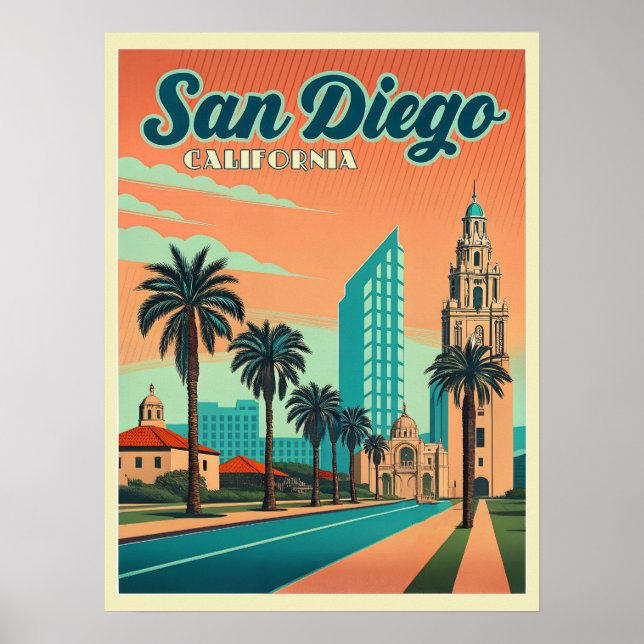 Vintage San Diego California Sunset Poster (Framsidan)