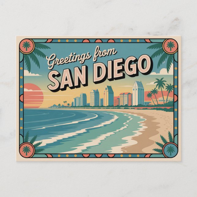 Vintage San Diego vykort | Hälsning från (Framsida)
