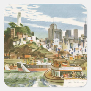 Vintage San Francisco Bay-resemål för färja Fyrkantigt Klistermärke