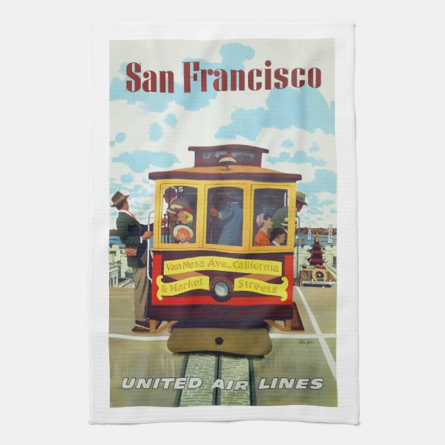 Vintage San Francisco-bilflygbolaget poster. Kökshandduk (Vertikal)