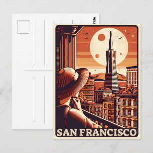 Vintage San Francisco, Ca balkongutsikt presenter Vykort