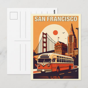 Vintage San Francisco, CA gammal buss på vägen pre Vykort