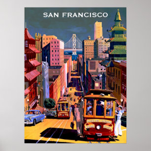 Vintage San Francisco Cable Car Retro Travel Poster