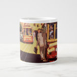 Vintage San Francisco Cable Cars Travel Poster Art Jumbo Mugg<br><div class="desc">Vintage illustration USA:s reseaffisch med San Francisco,  Kalifornien med tanke på Bay Bridge och kabelbilarna tittar ner California Street i China Town.</div>