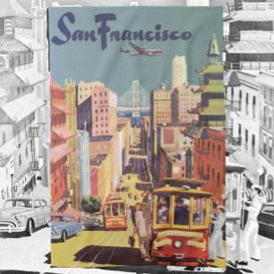Vintage San Francisco Cable Cars Travel Poster Art Kökshandduk