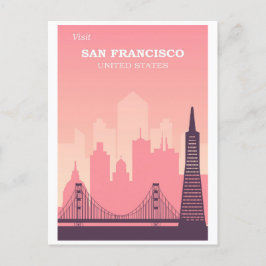 Vintage San Francisco California City Skyline Rosa Vykort