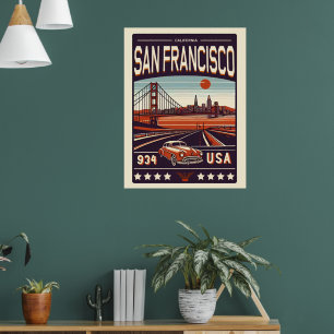 Vintage San Francisco City Classic car, Kalifornie Poster