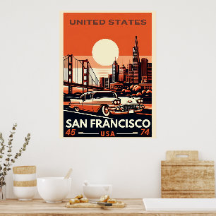 Vintage San Francisco City Classic car, Kalifornie Poster