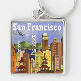 Vintage San Francisco Fyrkantig Silverfärgad Nyckelring