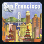 Vintage San Francisco Fyrkantigt Klistermärke<br><div class="desc">Vackra klistermärken för vintage med en reseaffisch från United Luft Linjer of San Francisco. com.</div>