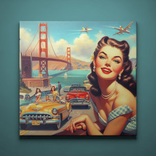 Vintage San Francisco Girl Illustration Kakelplatta
