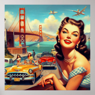 Vintage San Francisco Girl Illustration Poster