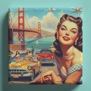 Vintage San Francisco Girl Illustration Stenunderlägg