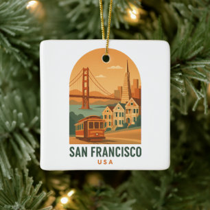 Vintage San Francisco Golden Gate Bridge Retro Julgransprydnad Keramik
