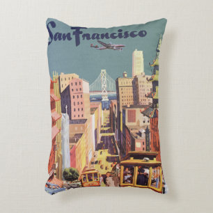 Vintage San Francisco kabelvagnar reser affisch ko Prydnadskudde